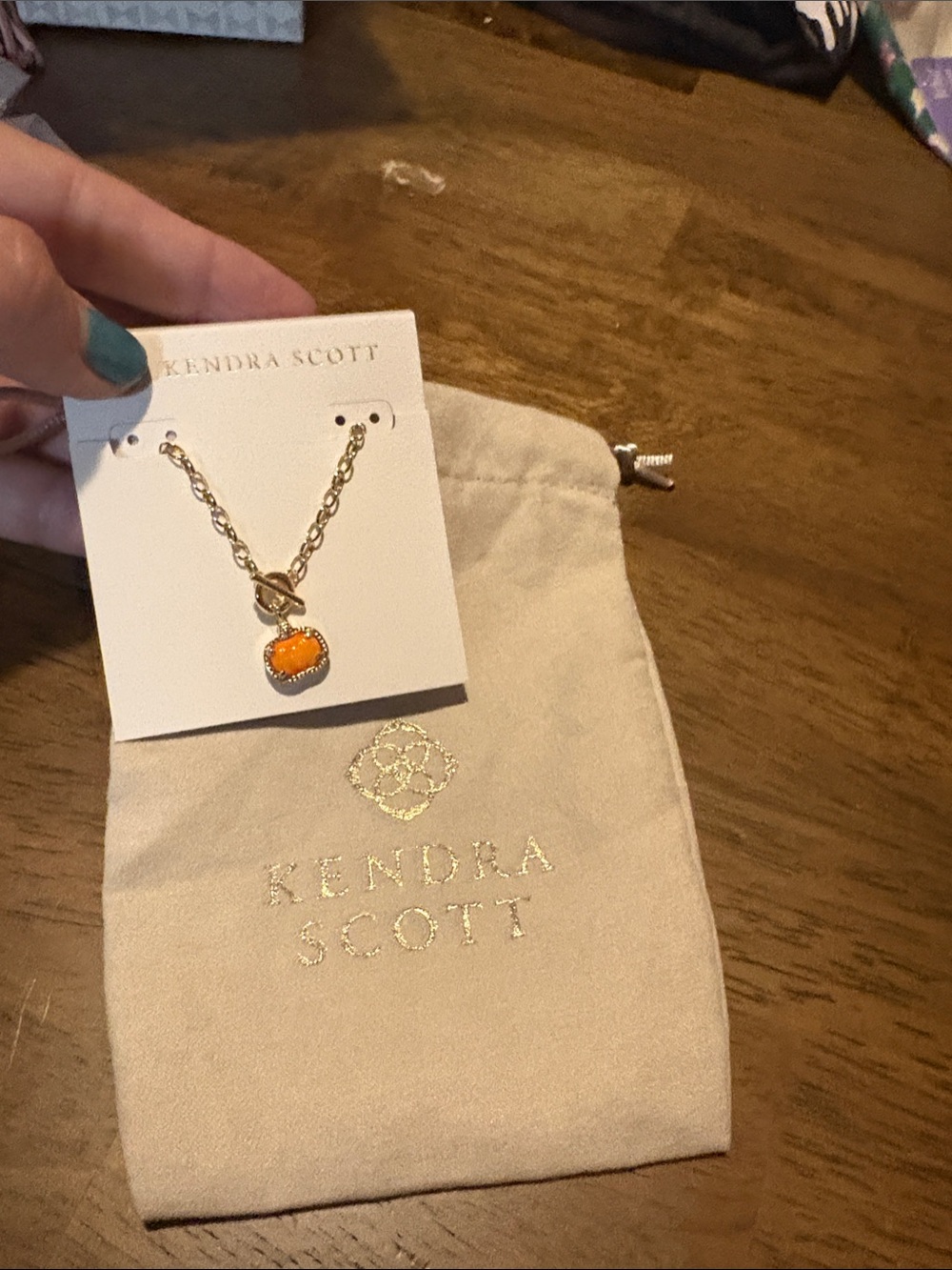 Kendra Scott Gold Necklace with Orange Pendant